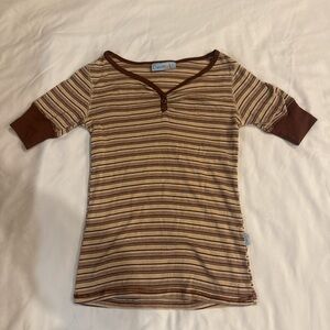 Cherokee Striped Brown and Tan Fitted Tee